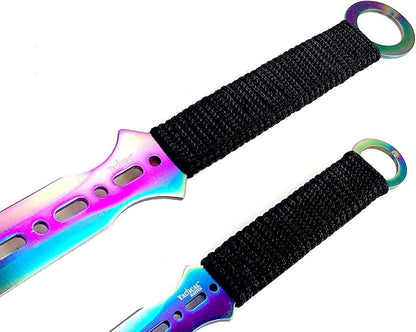 2 PCS Ninja Tactical Machetes, Swords Tactical Survival Katana Durable Knife Set. For Camping, Hunting, and Collection (Rainbow)
