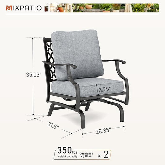 Patio Chairs Set of 2, High Back Outdoor Patio Metal Chairs with 5.75" Thick Cushions for Bistro Balcony Porch Deck and Yard, Grey
