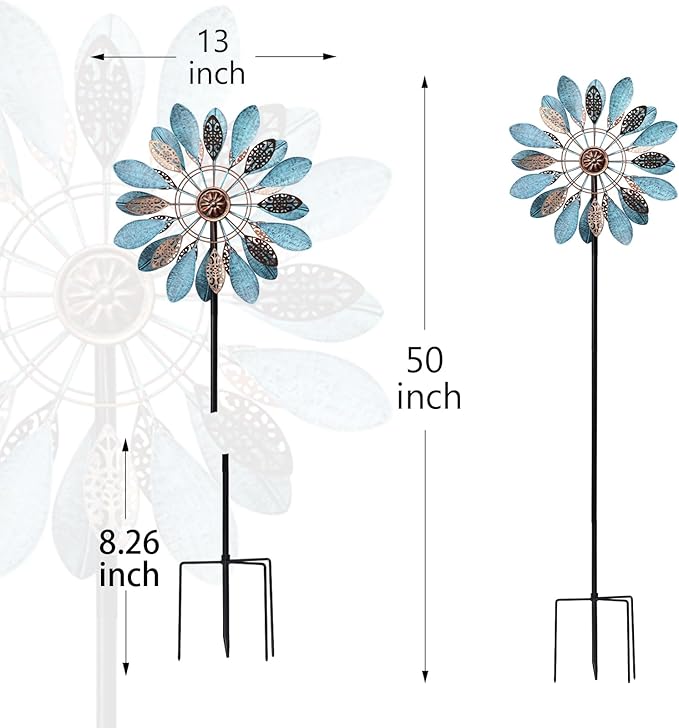 MUMTOP Wind Spinner Outdoor, 50 Inch Metal Two-Way Wind Sculptures Windmill for Yard Art, Garden Decor