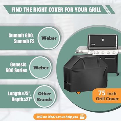 Grill Cover 75 Inch - Large BBQ Cover for Weber Summit 600 Series 6 Burners Grill - 600D Outdoor Barbecue Covers Waterproof Heavy Duty for Weber Summit 670, Summit 620, Summit FS38 and More