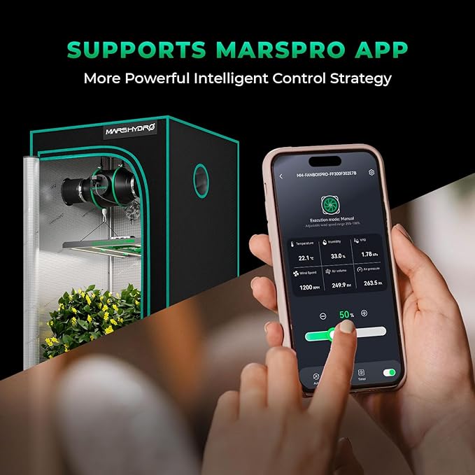 Mars Hdyro iFresh 4 Inch Smart Inline Duct Fan with Variable Speed Controller, 205 CFM App Control Ventilation Exhaust Fan for Grow Tents, Hydroponics