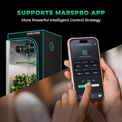 Mars Hdyro iFresh 4 Inch Smart Inline Duct Fan with Variable Speed Controller, 205 CFM App Control Ventilation Exhaust Fan for Grow Tents, Hydroponics