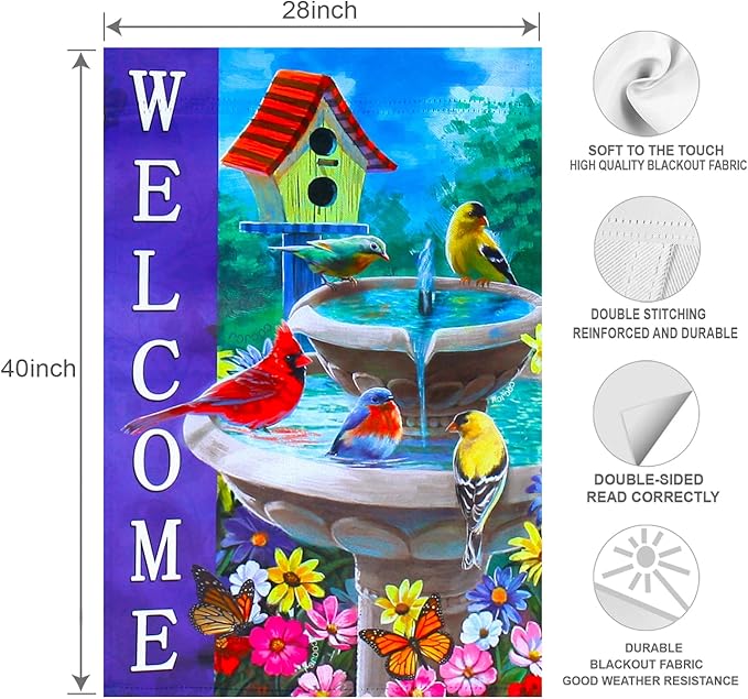 Welcome spring summer bird flags for outside 28x40 double sided, summer house flags, Large Flags Outdoor flags for outside decoration
