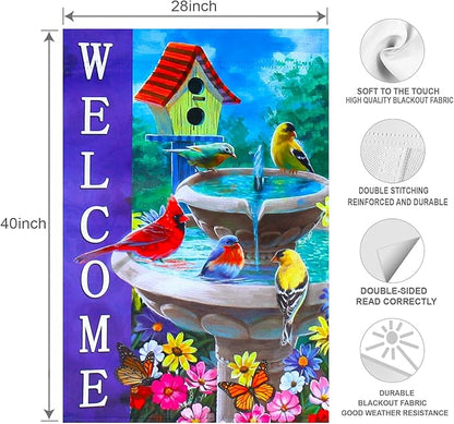 Welcome spring summer bird flags for outside 28x40 double sided, summer house flags, Large Flags Outdoor flags for outside decoration