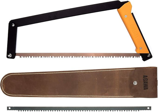 AGAWA - BOREAL21 Backwoods Kit - Includes 21" Folding Saw, Leather Sheath, 21" All-Purpose & 21" Aggressive Saw Blade - For Camping, Hunting & Survival Kit (Black Frame/Yellow Handle)