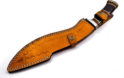 Nooraki - 15-inch | Handmade Damascus Steel Heavy Duty Kukri Knife Sharp Blade, With Leather Sheath | Ideal for Hunting, Bushcraft, Survival, Chopping, Camping, Outdoor Gift for Men Women - KK155