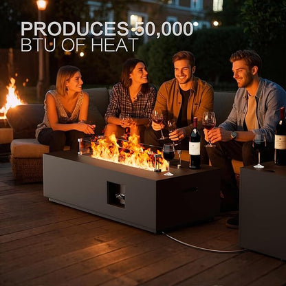 42" Outdoor Fire Pit Table, 50,000 BTU Gas Fire Pit with Glass Windshield, Rocks, Waterproof Cover, Propane Fire Pit Table for Outside Patio (Black, 42 inch)