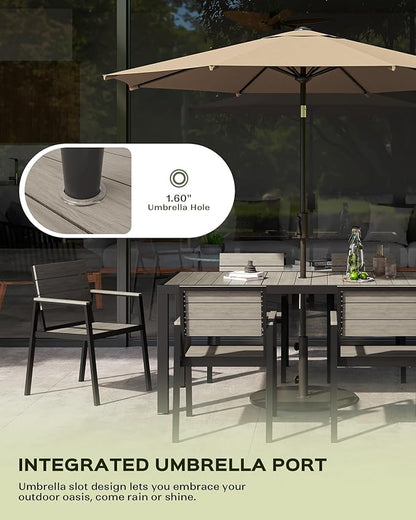 Outdoor Dining Set for 6, Patio Table and Chairs Set, Aluminum Patio Furniture Set with Umbrella Hole, HDPS Patio Dining Table Set for 6 (Gray)