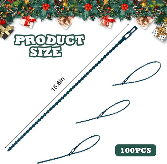 100pcs Christmas Garland Ties Green Flexible Self Locking Nylon Strap 15.7Inch Adjustable Reusable Garland Hanger Decorating Holiday Banister Twist Ties for Christmas Light Wreath Making Door Stairway