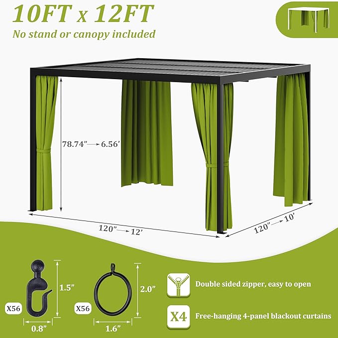 Gazebo Universal Replacement Privacy Curtain,10'×12' Gazebo Outdoor Waterproof Curtains, 4-Panels Sidewall Curtains with Double Zipper for Patio Canopy, Garden and Backyard (Curtain Only)