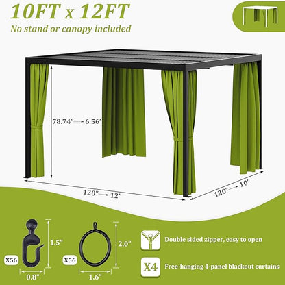 Gazebo Universal Replacement Privacy Curtain,10'×12' Gazebo Outdoor Waterproof Curtains, 4-Panels Sidewall Curtains with Double Zipper for Patio Canopy, Garden and Backyard (Curtain Only)