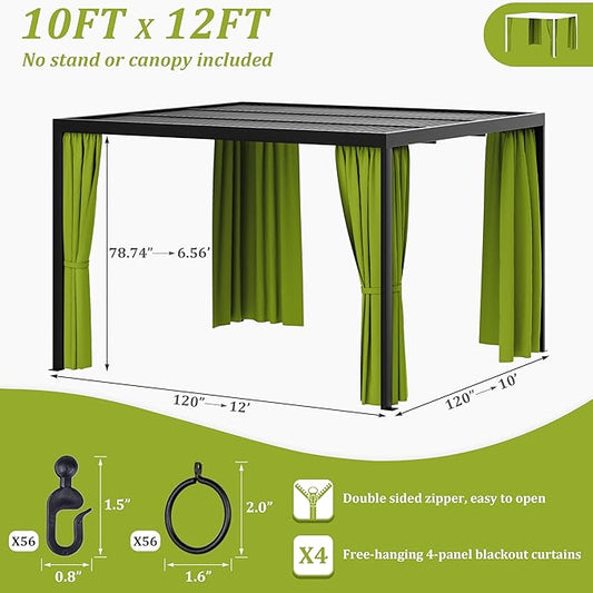 Gazebo Universal Replacement Privacy Curtain,10'×12' Gazebo Outdoor Waterproof Curtains, 4-Panels Sidewall Curtains with Double Zipper for Patio Canopy, Garden and Backyard (Curtain Only)