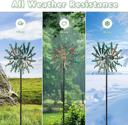 DREAMSOUL 13" Dia Wind Spinners Outdoor with 5 Prong Stakes, Kinetic Wind Spinner Metal Spinners for Yard and Garden