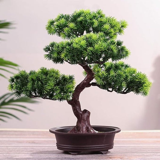KOET Artificial Bonsai Pine Tree, 11Inch Faux Potted Plant Desk Display Fake Tree Pot Ornaments, Japanese Cedar Bonsai Plant for Home, Office Decoration