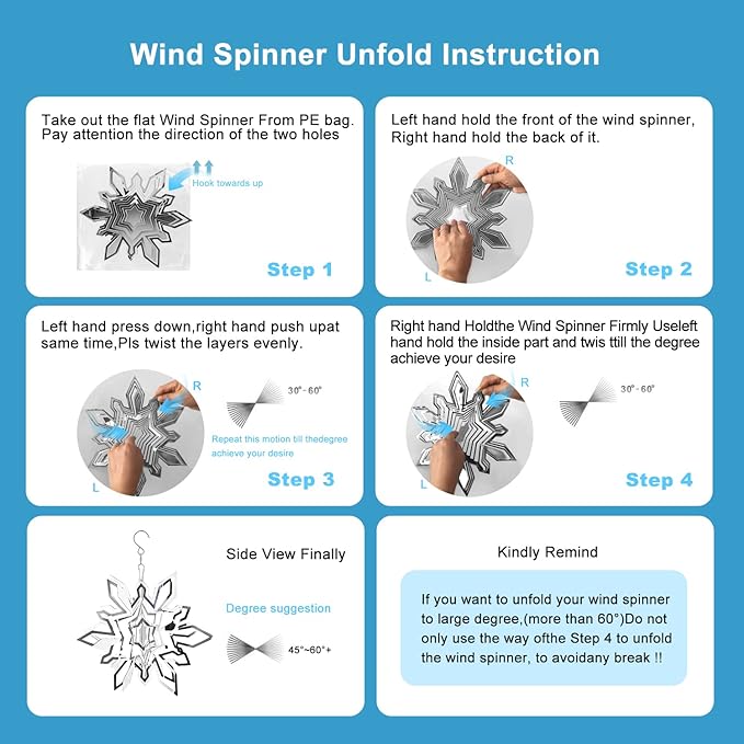 Hanging Wind Spinner Outdoor Metal Decorations, Silver Wind Spinners for Yard and Garden, 3D Mirror Stainless Steel Wind Sculptur Chime Indoor Outdoor Garden Decoration Worth Gift (Snowflake)