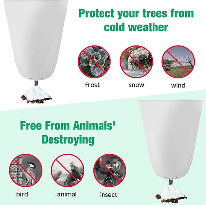 4 Pcs Plant Covers Freeze Protection 35.4" x 59" Winter Frost Blankets for Outdoor Plants with Zipper Drawstring Frost Cloth Freeze Covers Warm Shrub Jacket for Fruit Tree Potted(White)