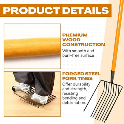 3 Sets Pitch Fork for Gardening, 9 Tines Wide Pitchfork 47.2 Inch Garden Manure Fork with Long Hardwood Handle Heavy Duty Mulch Forks Horse Stall Forks for Mulch, Hay, and Gardening
