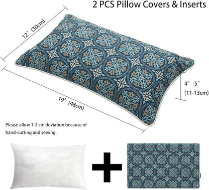 Magpie Fabrics Pack of 2 Outdoor Waterproof Lumbar Rectangular Throw Pillow with Insert, Home Decorative Toss Pillows All Weather Cushion for Patio Garden Car Office (12x20 Inch, Morgan Medal Print)