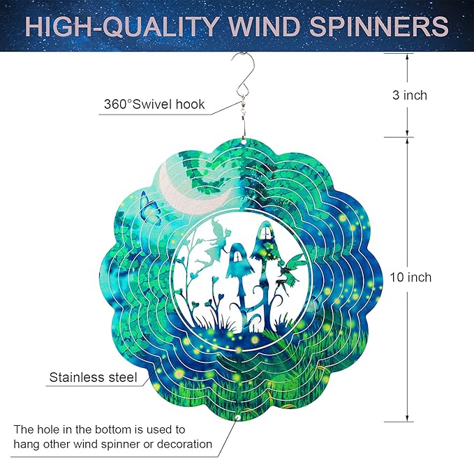 Spring Song Fairy Garden Wind Spinner, Stainless Steel, Kinetic Art, Indoor/Outdoor Hanging Decor