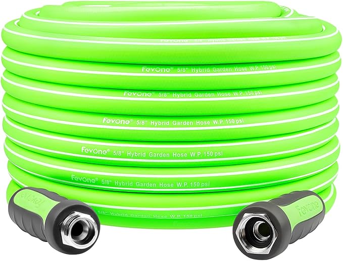 Fevone 105 ft x 5/8" Heavy Duty Garden Hose, Drinking Water Safe, Flexible & Kink-Free Hybrid Polymer Water Hose, Lightweight Outdoor Hose with swivel handles and 3/4" Solid Aluminum Fittings