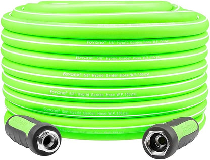 Fevone 105 ft x 5/8" Heavy Duty Garden Hose, Drinking Water Safe, Flexible & Kink-Free Hybrid Polymer Water Hose, Lightweight Outdoor Hose with swivel handles and 3/4" Solid Aluminum Fittings