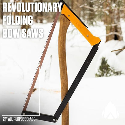 AGAWA - BOREAL24 Backwoods Kit - Includes 24" Folding Saw, Leather Sheath, 24" All-Purpose & 24" Aggressive Saw Blade - For Camping, Hunting & Survival Kit (Black Frame/Yellow Handle)