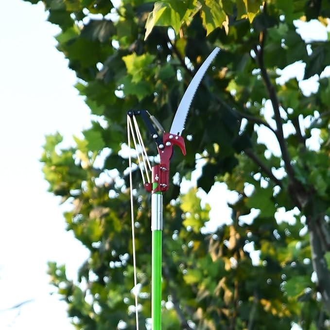 27FT Manual Pole Saw, Tree Branch Trimmer with 8-Section Fiberglass Handle, Sharp Steel Blade and Scissors, Lightweight Extendable Design for High Branch Trimming, Ideal for Palms and Shrubs