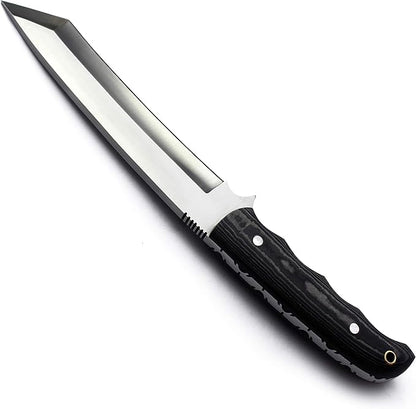 GCS Handmade G10Handle D2 Tool Steel Tactical Hunting Knife with leather sheath Full tang blade designed for Hunting & EDC GCS 266