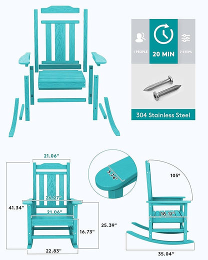 SERWALL Oversized Rocking Chair Set of 2 Outdoor, HDPE Outdoor Rocking Chair Set of 2, Aruba