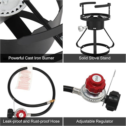 Turkey Fryer Pot with Basket and Burner, 54000-Btu Propane Fryers, include 30qt Deep Pot & 10qt Fish Fryer, Aluminum & Iron, Rapid Heating, Complete Outdoor Cooking Kit for Boiling and Frying, Silver