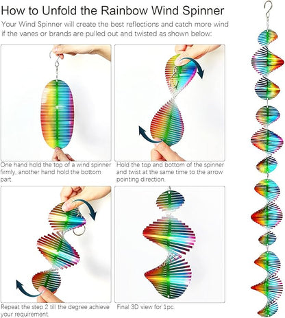 Rainbow Wave Wind Spinners Outdoor Hanging Garden Decor,Bird Deterrents for Outside,Sparkly Reflective Wind Spinner,Stainless Steel Bird Scare Devices-Scare Birds Away from Yard Patio Farm