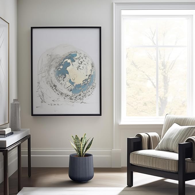 Kante 13.0" Dia Round Fluted Concrete Planter, Large Plant Pot with Drainage, Smooth Charcoal Finish with Warm Brown Interior, for Indoor and Outdoor Use