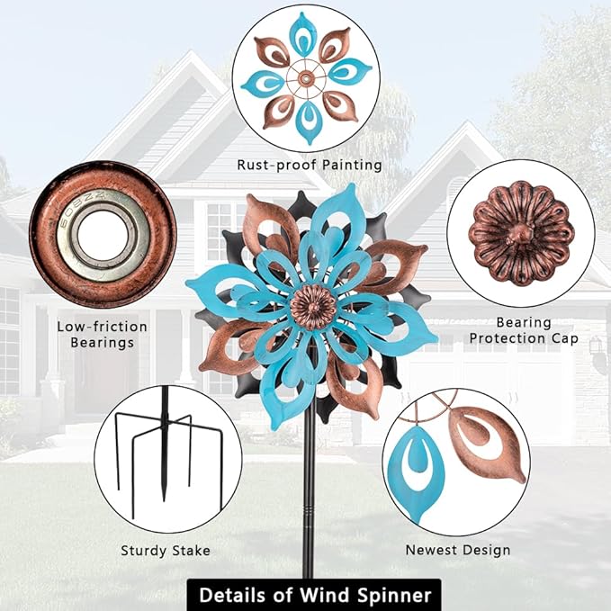 Stargarden Wind Spinners Outdoor, 4 Layers Metal Yard Art Wind Spinner, Kinetic Wind Sculptures & Spinners, Decorative Pinwheels for Yard and Garden