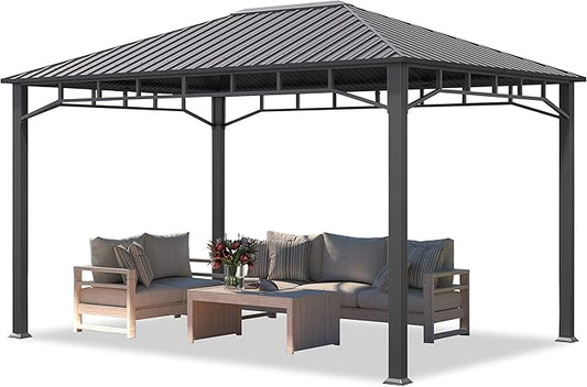 TOOLPORT Hardtop Gazebo 10x13 ft with Steel Roof - Approx. 3.54x3.54 in Aluminium Poles