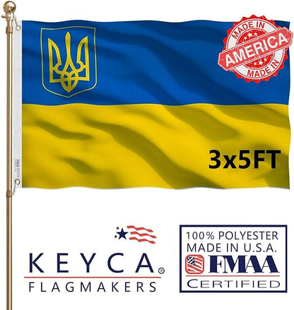 Ukraine Trident Flag 3x5 FT Made in The USA-Heavy Duty Vibrant Colors Double Sided Ukrainian UKR Flag with 2 Brass Grommets for Home/Company/Indoor Outdoor Decoration