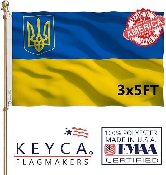 Ukraine Trident Flag 3x5 FT Made in The USA-Heavy Duty Vibrant Colors Double Sided Ukrainian UKR Flag with 2 Brass Grommets for Home/Company/Indoor Outdoor Decoration