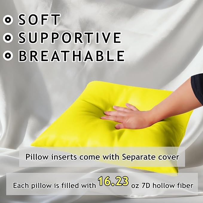 18" x 18" Throw Pillows, Outdoor Waterproof Pillows with Inserts, Square Decorative Pillows for Patio Furniture Garden Couch Sofa Home(Yellow, Set of 4)