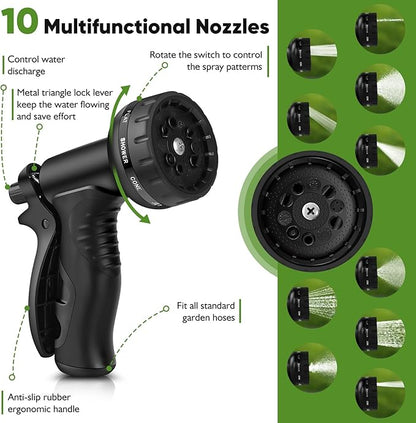 Garden Hose Metal 175FT, Stainless Steel Heavy Duty Water Hose With 10 Function Nozzle, No-Kink, Tough & Flexible, Sturdy and Lightweight, Rust Proof for Yard, Outdoor, RV