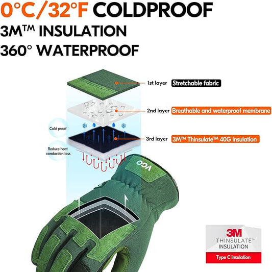 Vgo... Winter Gardening Gloves Women,Safety Work Gloves, Puncture-proof,Thornproof,Touchscreen(1 Pair,L,Green,SL7471FLWP)
