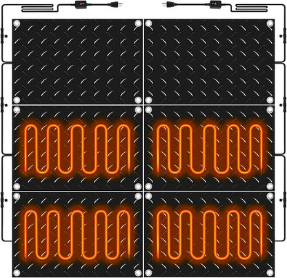 Riakrum 6 Pcs Heated Snow Melting Mats Outdoor, 10 x 15 in Winter Anti-Slip Heated Rubber Mat for Walkways Decks and Sidewalks, Snow and Ice Melting Pads Connection with 9.84 ft Power Cord