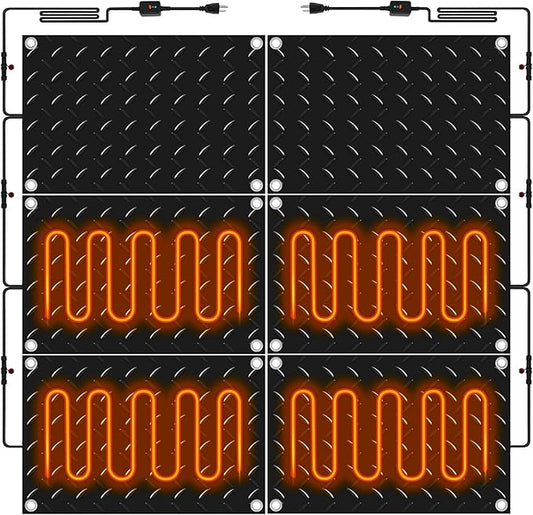 Riakrum 6 Pcs Heated Snow Melting Mats Outdoor, 10 x 15 in Winter Anti-Slip Heated Rubber Mat for Walkways Decks and Sidewalks, Snow and Ice Melting Pads Connection with 9.84 ft Power Cord