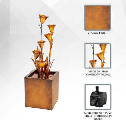 XBrand Metal Sculptural Multi-Tiered Flower Water Fountain, Bronze, 46" Tall