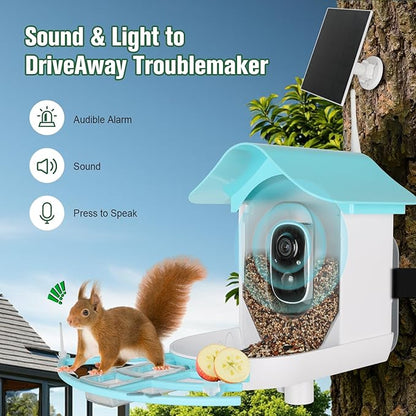 Bird Feeder with Camera, AI Identify Birds Species Solar Powered, Auto Record Videos in Backyard, Instant Notifications, Ideal Gift for Family and Bird Lovers
