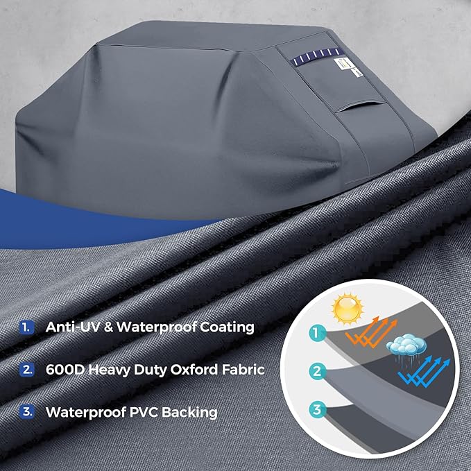 Grill Cover for Outdoor Grill 600D Heavy Duty 64Inch Waterproof,UV & Fade Resistant,BBQ Cover with Adjustable Straps,BBQ Grill Cover for Weber,Blackstone,Charbroil etc,Grey