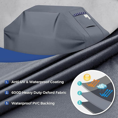 Grill Cover for Outdoor Grill 600D Heavy Duty 64Inch Waterproof,UV & Fade Resistant,BBQ Cover with Adjustable Straps,BBQ Grill Cover for Weber,Blackstone,Charbroil etc,Grey
