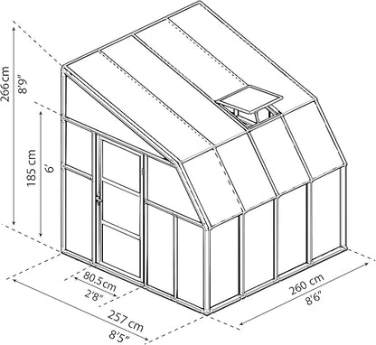 Palram Canopia Rion Sun Room 8 Ft. x 8 Ft. Solarium, Lean-to Greenhouse DIY Kit, Attach to House, Large Twin Wall Polycarbonate, 100% UV Protection for Porch, Patio Outdoors with Window Vent (White)