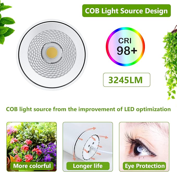 HMVPL Hanging Grow Light for Indoor Plant Full Specturm, Plug in Plant Light with 4000K 40W COB Grow Light Bulb, Small Grow Lamp with Pulley, 4/8/12H Timer for Indoor Seed Plant Flower Output(19ft)