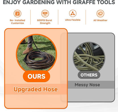 Giraffe Tools Leader Hose 8ft x 5/8", Custom Length, Heavy Duty, No Kink, Flexible, Rubber Garden Hose, Leakproof Water Hose with Female to Female Fittings, 600 Burst PSI