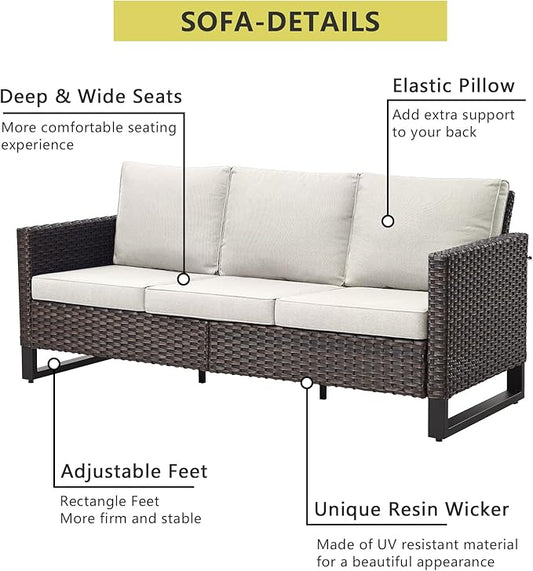 HUMMUH 6 Piece Patio Furniture Outdoor Sectional Sofa Set All-Weather Wicker Outdoor Chairs with End Table Ottomans for Patio,Porch,Garden,Backyard