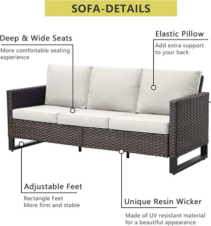 HUMMUH 9 Piece Patio Furniture Set Outdoor Sectional Sofa,High Back Patio Swivel Rocker Chairs with Ottomans Coffee Table for Porch,Garden,Backyard(Brown/Beige)